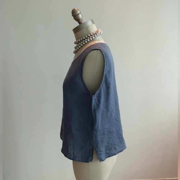 Eileen Fisher Slate Blue Irish LINEN Scoop Neck Tank Top Sz Medium - Picture 2 of 6